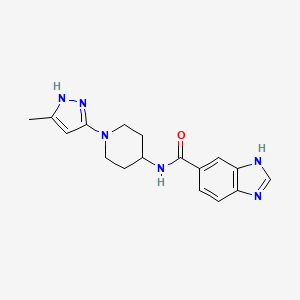 molecular formula C17H20N6O B2993493 N-(1-(5-甲基-1H-吡唑-3-基)哌啶-4-基)-1H-苯并[d]咪唑-5-甲酰胺 CAS No. 2034201-53-9