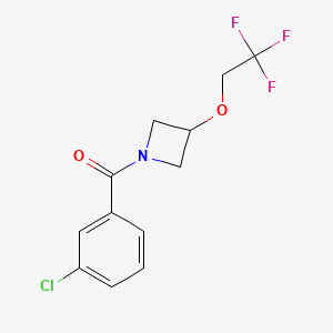 molecular formula C12H11ClF3NO2 B2993520 (3-氯苯基)(3-(2,2,2-三氟乙氧基)氮杂环丁-1-基)甲酮 CAS No. 2034338-90-2