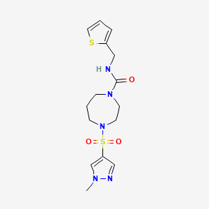 molecular formula C15H21N5O3S2 B2993524 4-((1-methyl-1H-pyrazol-4-yl)sulfonyl)-N-(thiophen-2-ylmethyl)-1,4-diazepane-1-carboxamide CAS No. 2034489-08-0