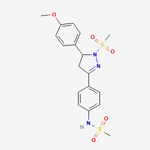 molecular formula C18H21N3O5S2 B2993527 N-(4-(5-(4-甲氧基苯基)-1-(甲磺酰基)-4,5-二氢-1H-吡唑-3-基)苯基)甲磺酰胺 CAS No. 851780-88-6