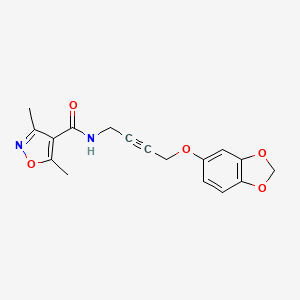molecular formula C17H16N2O5 B2993541 N-(4-(苯并[d][1,3]二氧杂环-5-氧基)丁-2-炔-1-基)-3,5-二甲基异恶唑-4-甲酰胺 CAS No. 1448073-27-5