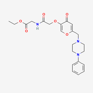 molecular formula C22H27N3O6 B2993543 ethyl 2-(2-((4-oxo-6-((4-phenylpiperazin-1-yl)methyl)-4H-pyran-3-yl)oxy)acetamido)acetate CAS No. 898417-79-3