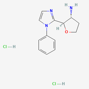 molecular formula C13H17Cl2N3O B2993550 (2R,3R)-2-(1-Phenylimidazol-2-yl)oxolan-3-amine;dihydrochloride CAS No. 2031242-28-9