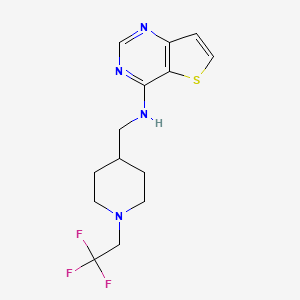 molecular formula C14H17F3N4S B2993554 N-[[1-(2,2,2-Trifluoroethyl)piperidin-4-yl]methyl]thieno[3,2-d]pyrimidin-4-amine CAS No. 2380070-14-2