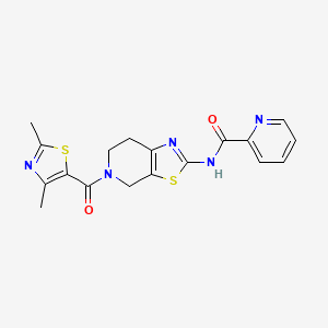 molecular formula C18H17N5O2S2 B2993560 N-(5-(2,4-二甲基噻唑-5-羰基)-4,5,6,7-四氢噻唑并[5,4-c]吡啶-2-基)吡啶甲酰胺 CAS No. 1421484-53-8