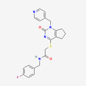 molecular formula C22H21FN4O2S B2993561 N-(4-fluorobenzyl)-2-((2-oxo-1-(pyridin-4-ylmethyl)-2,5,6,7-tetrahydro-1H-cyclopenta[d]pyrimidin-4-yl)thio)acetamide CAS No. 899747-58-1