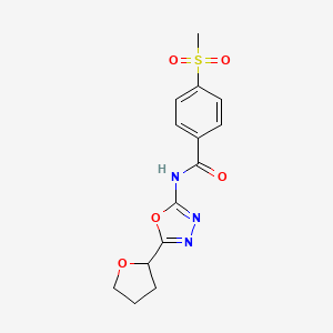 molecular formula C14H15N3O5S B2993571 4-(methylsulfonyl)-N-(5-(tetrahydrofuran-2-yl)-1,3,4-oxadiazol-2-yl)benzamide CAS No. 921812-92-2