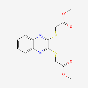 molecular formula C14H14N2O4S2 B2993577 乙酸，(3-甲氧羰基甲硫基喹喔啉-2-基硫基)-，甲酯 CAS No. 327093-16-3