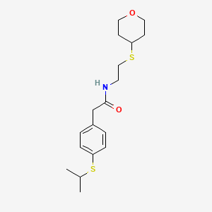 molecular formula C18H27NO2S2 B2993580 2-(4-(isopropylthio)phenyl)-N-(2-((tetrahydro-2H-pyran-4-yl)thio)ethyl)acetamide CAS No. 1787879-51-9