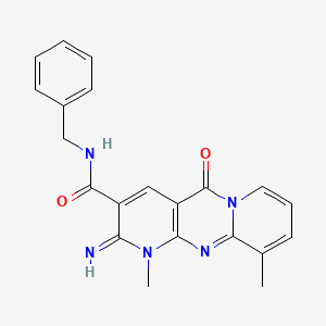 molecular formula C21H19N5O2 B2993593 (2-imino-1,10-dimethyl-5-oxo(1,6-dihydropyridino[2,3-d]pyridino[1,2-a]pyrimidi n-3-yl))-N-benzylcarboxamide CAS No. 615273-59-1