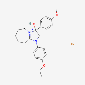 molecular formula C23H29BrN2O3 B2993594 1-(4-ethoxyphenyl)-3-hydroxy-3-(4-methoxyphenyl)-3,5,6,7,8,9-hexahydro-2H-imidazo[1,2-a]azepin-1-ium bromide CAS No. 1094300-38-5