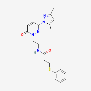 molecular formula C20H23N5O2S B2993597 N-(2-(3-(3,5-二甲基-1H-吡唑-1-基)-6-氧代吡哒嗪-1(6H)-基)乙基)-3-(苯硫基)丙酰胺 CAS No. 1351596-04-7