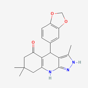 molecular formula C20H21N3O3 B2993605 4-(1,3-苯并二氧杂环-5-基)-3,7,7-三甲基-2,4,6,7,8,9-六氢-5H-吡唑并[3,4-b]喹啉-5-酮 CAS No. 865658-70-4