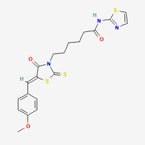 6-[(5Z)-5-[(4-methoxyphenyl)methylidene]-4-oxo-2-sulfanylidene-1,3-thiazolidin-3-yl]-N-(1,3-thiazol-2-yl)hexanamide