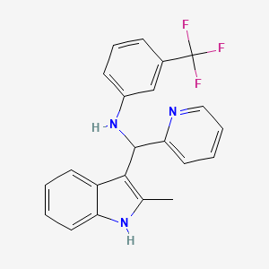 molecular formula C22H18F3N3 B2993629 N-((2-methyl-1H-indol-3-yl)(pyridin-2-yl)methyl)-3-(trifluoromethyl)aniline CAS No. 457650-93-0
