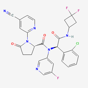 molecular formula C28H22ClF3N6O3 B2993658 (S)-N-((R)-1-(2-chlorophenyl)-2-((3,3-difluorocyclobutyl)amino)-2-oxoethyl)-1-(4-cyanopyridin-2-yl)-N-(5-fluoropyridin-3-yl)-5-oxopyrrolidine-2-carboxamide CAS No. 2070009-31-1
