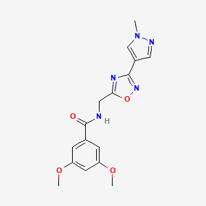 molecular formula C16H17N5O4 B2993679 3,5-dimethoxy-N-((3-(1-methyl-1H-pyrazol-4-yl)-1,2,4-oxadiazol-5-yl)methyl)benzamide CAS No. 2034559-19-6
