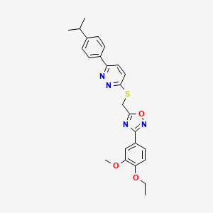 molecular formula C25H26N4O3S B2993702 3-(4-Ethoxy-3-methoxyphenyl)-5-(((6-(4-isopropylphenyl)pyridazin-3-yl)thio)methyl)-1,2,4-oxadiazole CAS No. 1115285-97-6