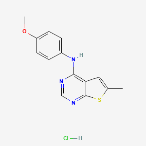 molecular formula C14H14ClN3OS B2993703 N-(4-methoxyphenyl)-6-methylthieno[2,3-d]pyrimidin-4-amine hydrochloride CAS No. 1049741-08-3