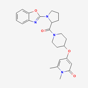 molecular formula C24H28N4O4 B2993733 4-((1-(1-(苯并[d]恶唑-2-基)吡咯烷-2-羰基)哌啶-4-基)氧基)-1,6-二甲基吡啶-2(1H)-酮 CAS No. 1902895-56-0