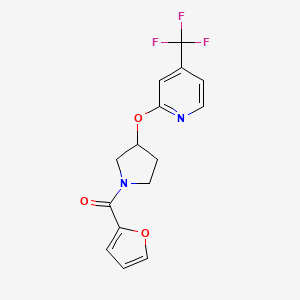 molecular formula C15H13F3N2O3 B2993744 Furan-2-yl(3-((4-(trifluoromethyl)pyridin-2-yl)oxy)pyrrolidin-1-yl)methanone CAS No. 2034500-26-8