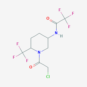 molecular formula C10H11ClF6N2O2 B2993790 N-[1-(2-Chloroacetyl)-6-(trifluoromethyl)piperidin-3-yl]-2,2,2-trifluoroacetamide CAS No. 2411252-13-4