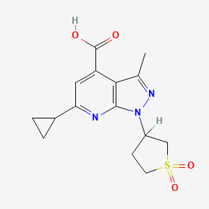 molecular formula C15H17N3O4S B2993811 6-环丙基-1-(1,1-二氧化四氢-3-噻吩基)-3-甲基-1H-吡唑并[3,4-b]吡啶-4-羧酸 CAS No. 851721-88-5
