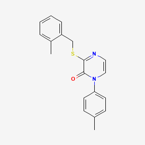 molecular formula C19H18N2OS B2993833 3-((2-methylbenzyl)thio)-1-(p-tolyl)pyrazin-2(1H)-one CAS No. 941935-09-7