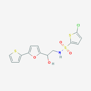 molecular formula C14H12ClNO4S3 B2993869 5-Chloro-N-[2-hydroxy-2-(5-thiophen-2-ylfuran-2-yl)ethyl]thiophene-2-sulfonamide CAS No. 2320925-80-0