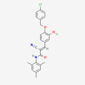 molecular formula C27H25ClN2O3 B2993874 (E)-3-[4-[(4-chlorophenyl)methoxy]-3-methoxyphenyl]-2-cyano-N-(2,4,6-trimethylphenyl)prop-2-enamide CAS No. 571919-87-4