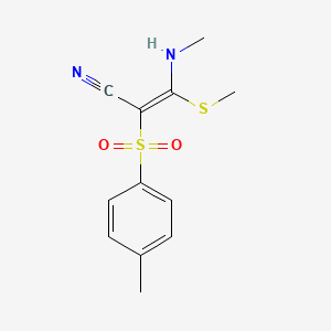 molecular formula C12H14N2O2S2 B2993904 3-(Methylamino)-2-((4-methylphenyl)sulfonyl)-3-methylthioprop-2-enenitrile CAS No. 1024742-87-7