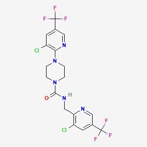 molecular formula C18H15Cl2F6N5O B2993941 4-[3-chloro-5-(trifluoromethyl)pyridin-2-yl]-N-{[3-chloro-5-(trifluoromethyl)pyridin-2-yl]methyl}piperazine-1-carboxamide CAS No. 2085690-25-9