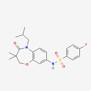 molecular formula C21H25FN2O4S B2993950 4-fluoro-N-(5-isobutyl-3,3-dimethyl-4-oxo-2,3,4,5-tetrahydrobenzo[b][1,4]oxazepin-8-yl)benzenesulfonamide CAS No. 921993-00-2