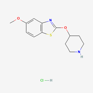 molecular formula C13H17ClN2O2S B2993965 5-Methoxy-2-(piperidin-4-yloxy)benzo[d]thiazole hydrochloride CAS No. 1421498-62-5