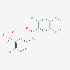 molecular formula C16H10BrClF3NO3 B2993966 7-溴-N-(4-氯-3-(三氟甲基)苯基)-2,3-二氢苯并[b][1,4]二噁杂-6-甲酰胺 CAS No. 892710-89-3