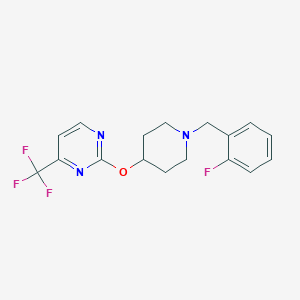 molecular formula C17H17F4N3O B2993972 2-[1-[(2-Fluorophenyl)methyl]piperidin-4-yl]oxy-4-(trifluoromethyl)pyrimidine CAS No. 2380168-12-5