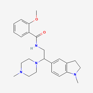 molecular formula C24H32N4O2 B2993976 2-methoxy-N-(2-(1-methylindolin-5-yl)-2-(4-methylpiperazin-1-yl)ethyl)benzamide CAS No. 922116-02-7