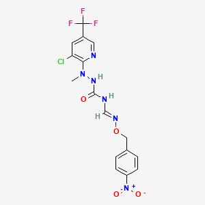 molecular formula C16H14ClF3N6O4 B2993987 2-[3-氯-5-(三氟甲基)-2-吡啶基]-2-甲基-N-({[(4-硝基苄基)氧基]氨基}亚甲基)-1-肼甲酰胺 CAS No. 321433-41-4