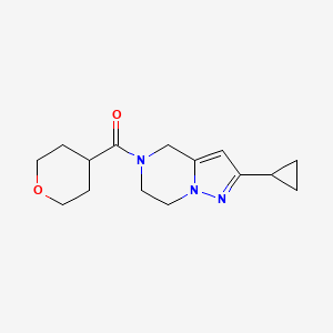 molecular formula C15H21N3O2 B2993991 (2-cyclopropyl-6,7-dihydropyrazolo[1,5-a]pyrazin-5(4H)-yl)(tetrahydro-2H-pyran-4-yl)methanone CAS No. 2034326-60-6