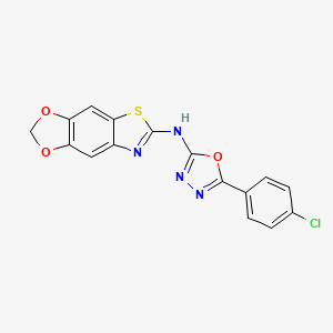 molecular formula C16H9ClN4O3S B2994020 N-[5-(4-氯苯基)-1,3,4-恶二唑-2-基]-[1,3]二氧杂[4,5-f][1,3]苯并噻唑-6-胺 CAS No. 862976-91-8