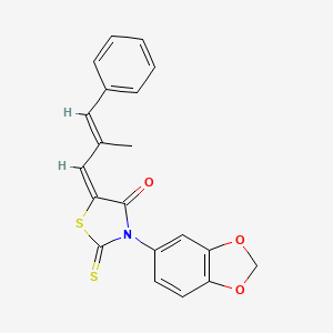 molecular formula C20H15NO3S2 B2994028 (E)-3-(benzo[d][1,3]dioxol-5-yl)-5-((E)-2-methyl-3-phenylallylidene)-2-thioxothiazolidin-4-one CAS No. 591745-84-5