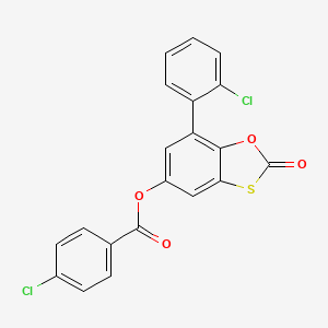molecular formula C20H10Cl2O4S B2994033 7-(2-氯苯基)-2-氧代苯并[d][1,3]恶噻唑-5-基 4-氯苯甲酸酯 CAS No. 327078-49-9