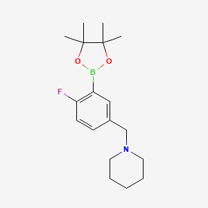 molecular formula C18H27BFNO2 B2994043 2-Fluoro-5-(piperidinomethyl)phenylboronic acid, pinacol ester CAS No. 2096335-83-8