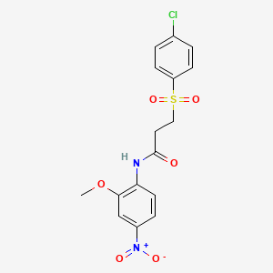 molecular formula C16H15ClN2O6S B2994048 3-(4-氯苯基)磺酰基-N-(2-甲氧基-4-硝基苯基)丙酰胺 CAS No. 895465-39-1