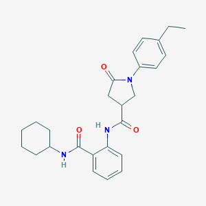 molecular formula C26H31N3O3 B299408 N-{2-[(cyclohexylamino)carbonyl]phenyl}-1-(4-ethylphenyl)-5-oxo-3-pyrrolidinecarboxamide 