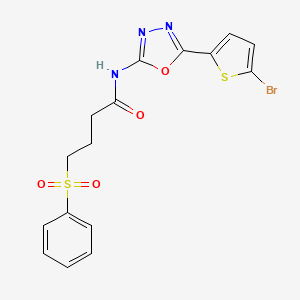 molecular formula C16H14BrN3O4S2 B2994092 N-(5-(5-bromothiophen-2-yl)-1,3,4-oxadiazol-2-yl)-4-(phenylsulfonyl)butanamide CAS No. 1021105-20-3