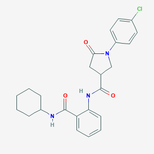 molecular formula C24H26ClN3O3 B299410 1-(4-chlorophenyl)-N-{2-[(cyclohexylamino)carbonyl]phenyl}-5-oxo-3-pyrrolidinecarboxamide 