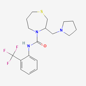 molecular formula C18H24F3N3OS B2994104 3-(吡咯烷-1-基甲基)-N-(2-(三氟甲基)苯基)-1,4-噻氮杂环-4-甲酰胺 CAS No. 1421450-50-1