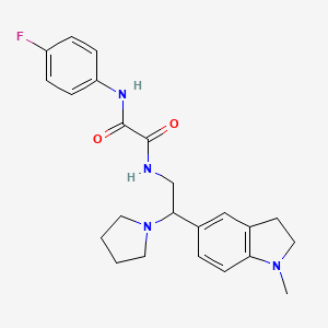 molecular formula C23H27FN4O2 B2994108 N1-(4-fluorophenyl)-N2-(2-(1-methylindolin-5-yl)-2-(pyrrolidin-1-yl)ethyl)oxalamide CAS No. 922066-93-1