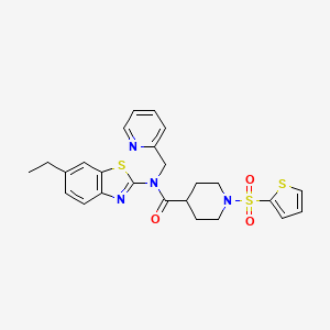 molecular formula C25H26N4O3S3 B2994115 N-(6-ethylbenzo[d]thiazol-2-yl)-N-(pyridin-2-ylmethyl)-1-(thiophen-2-ylsulfonyl)piperidine-4-carboxamide CAS No. 922578-56-1